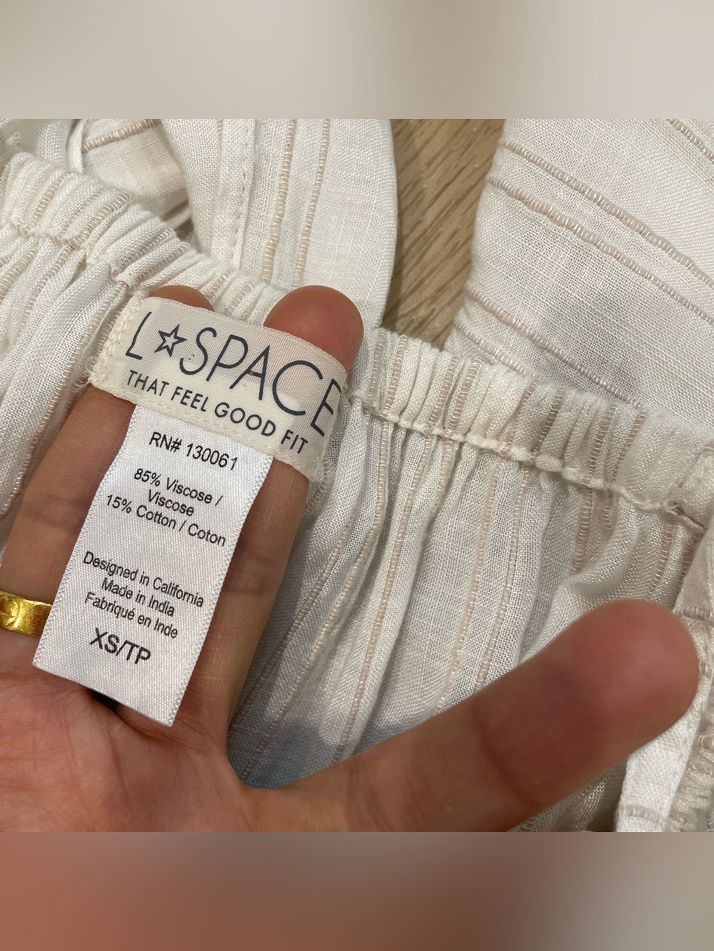 l*space Cream Top with Subtle Tan Stripes
